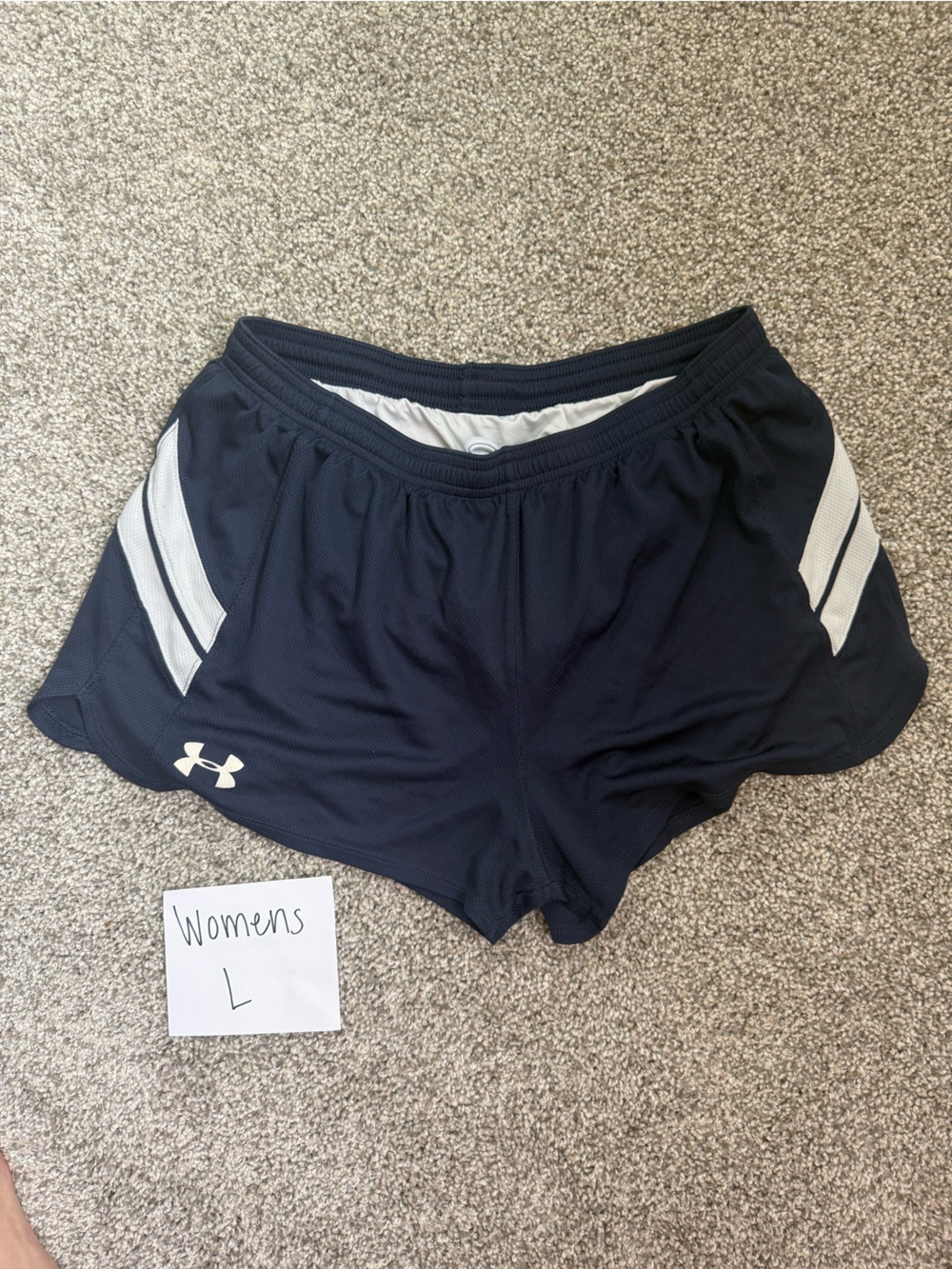 Under Armour Women's Navy Athletic Running Shorts with White Accents
